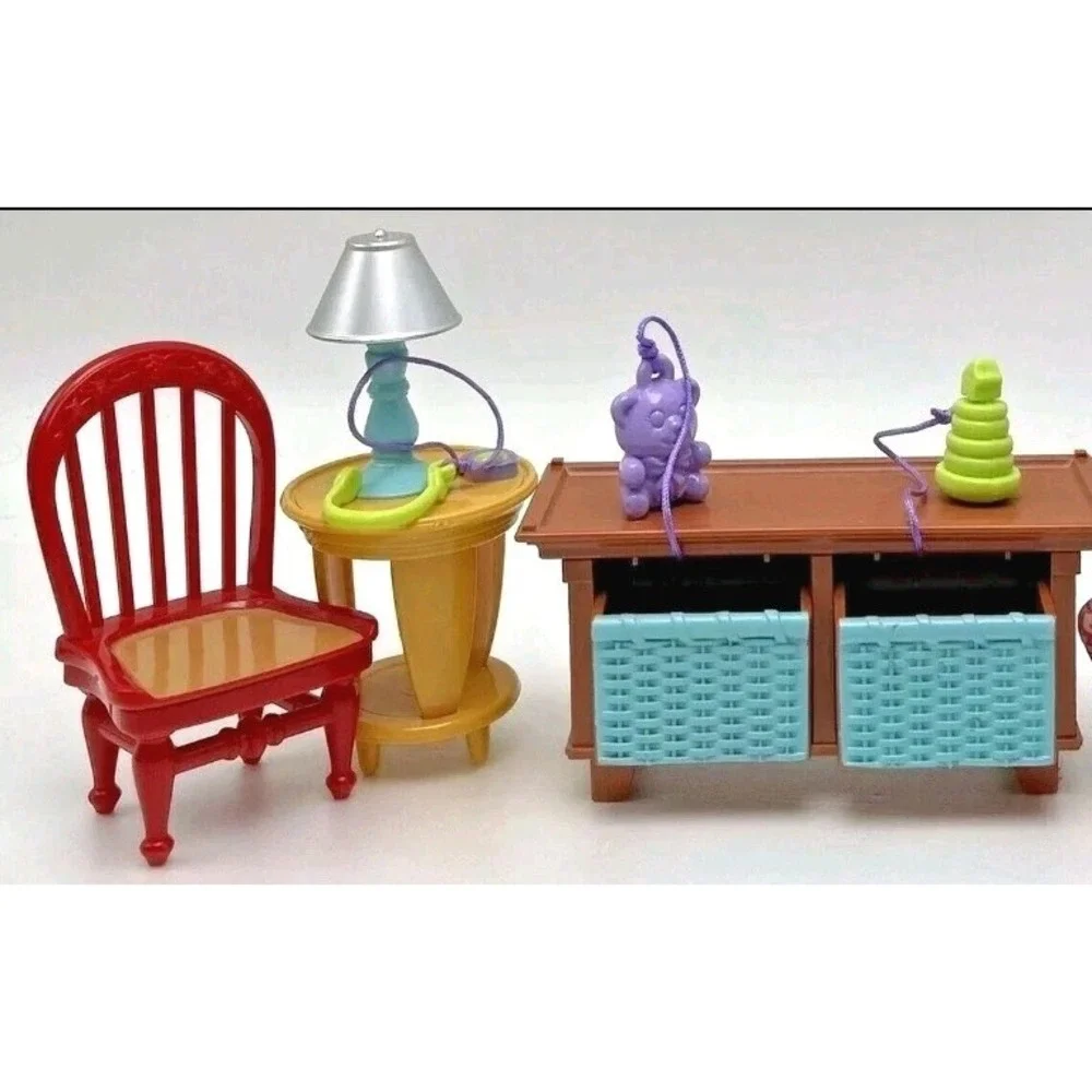 Fisher Price Loving Family Dollhouse Nursery Table Lamp‎ Chair Red Upholstered